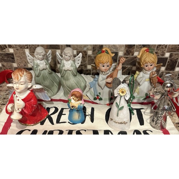 DECOR WALTHER Other - Lot of 8 Angel Ornaments Resin ceramic silver Figurines Christmas Decor Kids